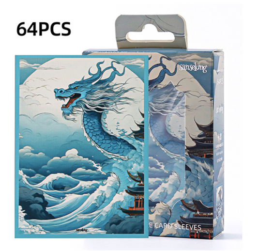 Sanseking - Standard Sleeves - Emerald Jade Azure Dragon BLUE 64 Pack