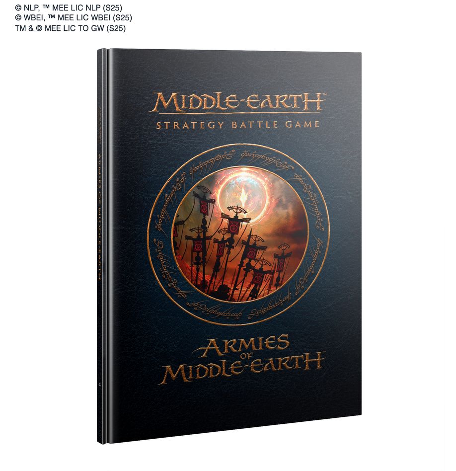 Book titled 'Armies of Middle-Earth' for Middle-earth Strategy Battle Game on a white background