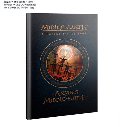Book titled 'Armies of Middle-Earth' for Middle-earth Strategy Battle Game on a white background