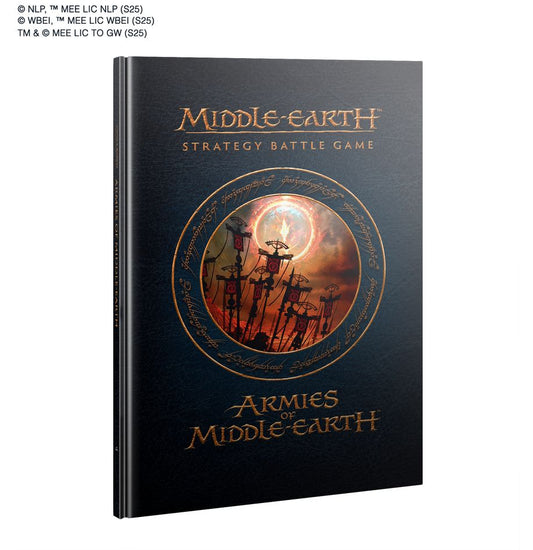 Book titled 'Armies of Middle-Earth' for Middle-earth Strategy Battle Game on a white background
