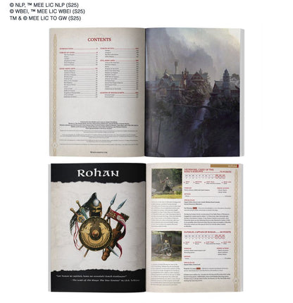 Open book showing pages with Rohan-themed content and illustrations.