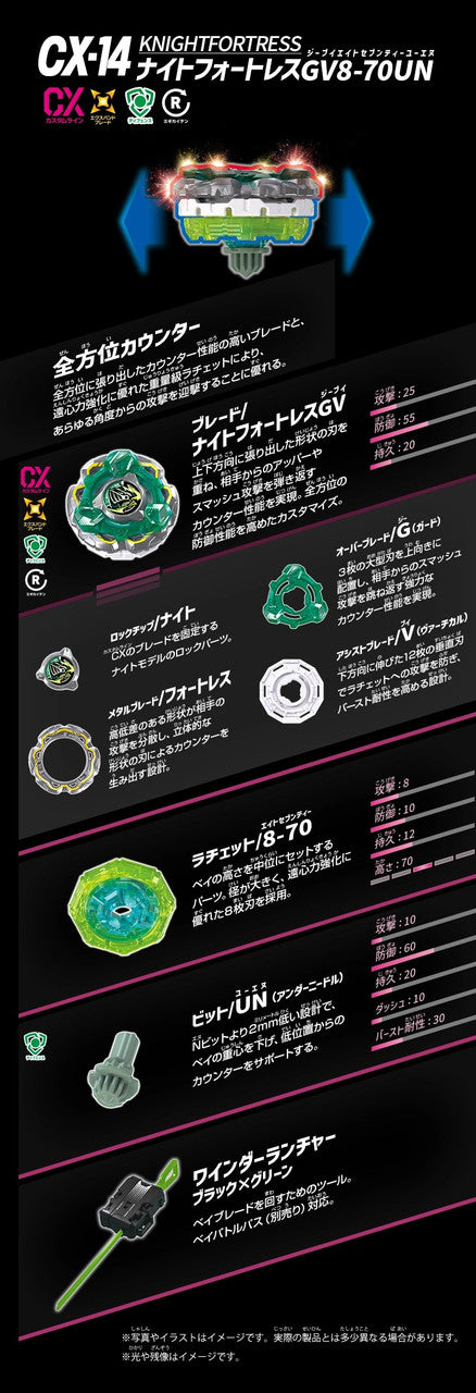 Takara Tomy Beyblade X CX-14 Starter KnightFortress GV8-70UN
